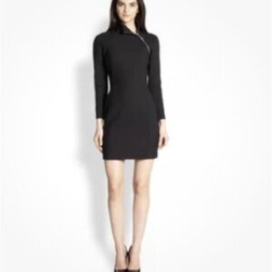 Theory Black Wool High Neck Sheath Dress